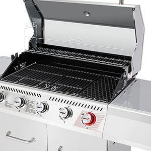 Royal Gourmet 5-Burner Propane Gas Grill with Side Burner, Stainless Steel Barbeque Grills, Silver, GA5404S
