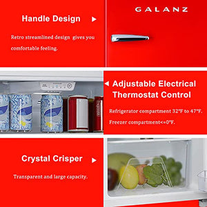 Galanz GLR12TRDEFR Refrigerator, Dual Door Fridge, Adjustable Electrical Thermostat Control with Top Mount Freezer Compartment, Retro Red, 12.0 Cu Ft