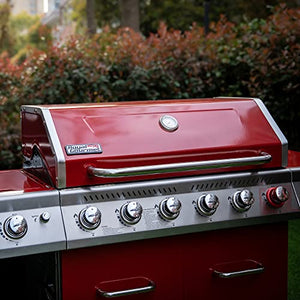 Royal Gourmet GA6402R 6 燃烧器烧烤丙烷燃气烧烤炉，带煎烤器和侧燃烧器，74,000 BTU，柜式烧烤炉，适合户外烧烤和后院烹饪，红色