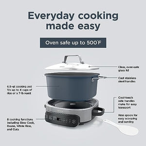 Ninja MC1101 Foodi Everyday Possible Cooker Pro, 8-in-1 Versatility, 6.5 QT, One-Pot Cooking, Replaces 10 Cooking Tools, Faster Cooking, Family-Sized Capacity, Adjustable Temp Control, Midnight Blue