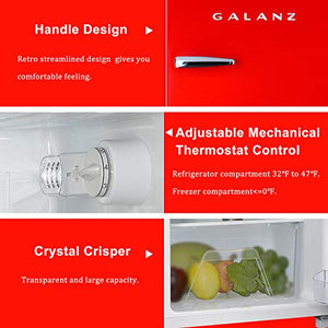 Galanz GLR46TRDER Retro-Kompaktkühlschrank mit Gefrierfach, Mini-Kühlschrank mit Doppeltür, einstellbarem mechanischem Thermostat, 4,6 Cu Ft, Rot