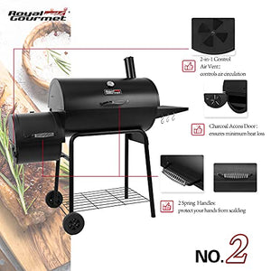 Royal Gourmet CC1830RC 30 桶偏置木炭烤架，811 平方英寸吸烟器，带盖，适用于户外花园、露台和后院烹饪，黑色