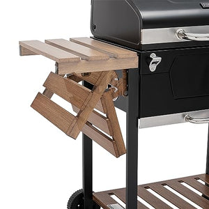 Royal Gourmet CD1824M Barbecue à charbon de bois de 61 cm, fumoir avec poignée et table pliante, parfait pour les grillades en plein air, dans le jardin et dans la cour, noir, taille M