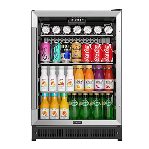 Galanz GLB57MS2B15 172 罐内置饮料冰箱，数字温度控制，白色 LED 内部照明，不锈钢