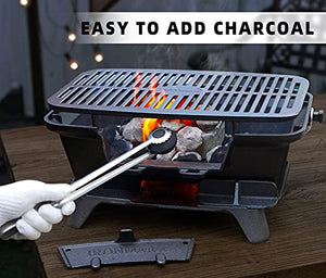 IronMaster Hibachi Grill Outdoor – Petit barbecue à charbon portable, 100 % fonte, barbecue de camping de table japonais Yakitori – Surface de grille de cuisson 16,5" x 10,2" pour 5-6 personnes