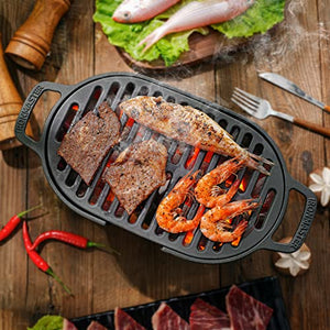 IronMaster Mini Cast Iron Hibachi Grill, Tabletop Small Portable Charcoal Grill for Outdoor Camping, Japanese BBQ Grill Grate Surface 11" x 6.7 "