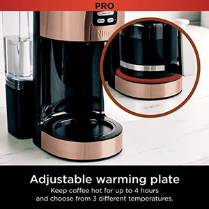 Ninja DCM201CP Cafetière programmable XL 14 tasses PRO avec filtre permanent, 2 styles d'infusion classique et riche, infusion différée, minuterie fraîcheur et maintien au chaud, passe au lave-vaisselle, cuivre