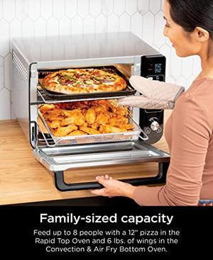 Ninja DCT401 12 合 1 双烤箱，带 FlexDoor、FlavorSeal 和智能表面处理、快速顶部对流和空气炸锅底部、烘烤、烘烤、吐司、空气炸锅、披萨等，不锈钢