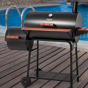 Royal Gourmet CC1830W 30 Barrel Charcoal Grill with Side Table, 627 Square Inches, Outdoor Backyard, Patio and Parties, Black