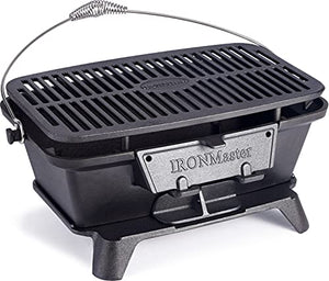 IronMaster Hibachi Grill Outdoor – Kleiner tragbarer Holzkohlegrill, 100 % Gusseisen, japanischer Yakitori-Tisch-Campinggrill – Grillrostoberfläche 16,5" x 10,2" für 5–6 Personen