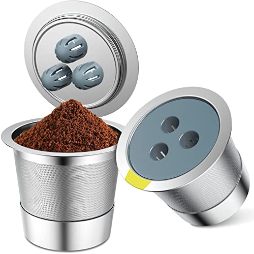 不锈钢可重复使用 K 杯与 Ninja 咖啡机兼容，升级 2 件装 K 杯可重复使用咖啡包，永久 K 杯咖啡过滤器适合 Ninja CFP201 CFP300 CFP301 CFP305 CFP307 CFP400（2 件装）