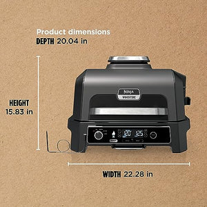 Ninja OG850 Woodfire Pro XL 户外烧烤炉和烟熏炉，带内置温度计，4 合 1 主烧烤炉，烧烤烟熏炉，户外空气炸锅，烘烤，便携式，电动，蓝色