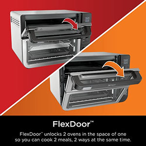Ninja DCT401 12-in-1 Double Oven with FlexDoor, FlavorSeal & Smart Finish, Rapid Top Convection and Air Fry Bottom , Bake, Roast, Toast, Air Fry, Pizza and More, Stainless Steel
