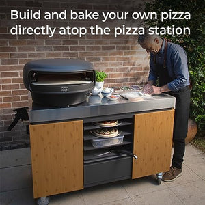 Everdure Pizza Oven Station - Preparation Cart with Stainless Steel Countertop, Four Slide Out Shelves for Pizzas, On Wheels for Portability - Perfect Addition for Your Outdoor Pizza Oven