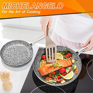 MICHELANGELO Granite Frying Pan Set with Lid, 8" & 10"