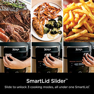 Ninja OL501 Foodi 6.5 夸脱。带 SmartLid 的 14 合 1 压力锅蒸汽炸锅，可空气炸制、发酵等，具有 2 层容量，4.6 夸脱。脆盘和 25 种食谱，银色/黑色
