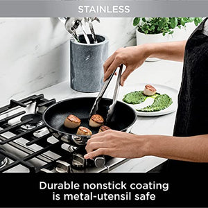Ninja C60020 Foodi NeverStick 不锈钢 8 英寸煎锅，抛光不锈钢外部，不粘，耐用，烤箱安全温度可达 500°F，银色