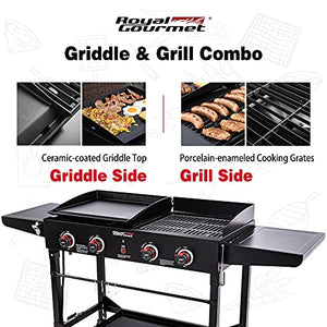 Royal Gourmet GD402 4-Burner Portable Flat Top Gas Grill and Griddle Combo with Folding Legs, 48,000 BTU, Black