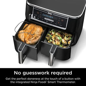 Ninja DZ550 Foodi 10 Quart 6-in-1 DualZone Smart XL Air Fryer with 2 Independent Baskets, Thermometer for Perfect Doneness, Match Cook & Smart Finish to Roast, Dehydrate & More, Grey
