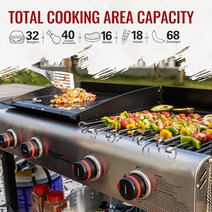 Royal Gourmet GD403 4-Burner Portable Flat Top Gas Grill and Griddle Combo with Folding Legs, 48,000 BTU, for Outdoor Cooking While Camping or Tailgating, Black & Silver
