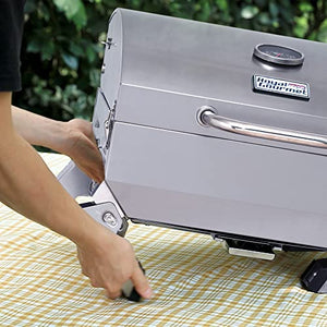 Royal Gourmet GT1001 Stainless Steel Portable Grill, 10000 BTU BBQ Tabletop Gas Grill with Folding Legs and Lockable Lid, Outdoor Camping, Deck and Tailgating, Silver