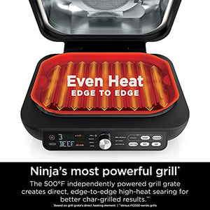 Ninja IG651 Foodi Smart XL Pro 7-in-1-Grill-/Griddle-Kombination für den Innenbereich, geöffnet oder geschlossen mit Griddle Air Fry Dehydrate & More Smart Thermometer (erneuert) (SCHWARZ)