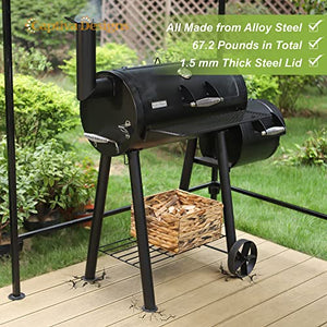Captiva Designs Charcoal Grill with Offset Smoker, All Metal Steel Made Outdoor Smoker, 512 sq.in Cooking Area, Best Combo for Outdoor Garden Patio and Backyard Cooking