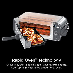 Ninja ST101 Foodi 2-in-1 Flip Toaster, 2-Slice Capacity, Compact Toaster Oven, Snack Maker, Reheat, Defrost, 1500 Watts, Stainless Steel