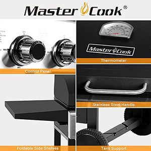 MASTER COOK 经典液态丙烷燃气烧烤炉，3 个燃烧器，带折叠桌，黑色