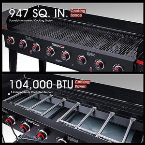 Royal Gourmet GB8003 8 燃烧器燃气烧烤炉，104,000 BTU 大型活动丙烷烧烤炉，独立控制双系统，户外派对或后院烧烤，黑色