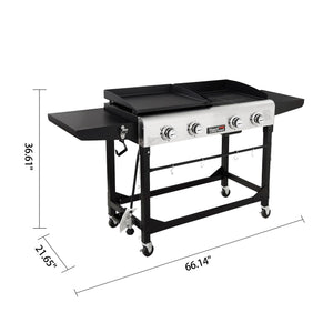 Royal Gourmet GD401C 4-Burner Flat Top Gas Grill Griddle Combo with Cover, Portable for outdoor cooking with Folding legs While Camping or Tailgating, Black & Silver