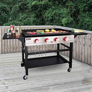 Royal Gourmet GB4000 36-inch 4-Burner Flat Top Propane Gas Grill Griddle, for BBQ, Camping, Red