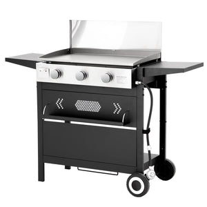 MFSTUDIO Flat Top Gas Griddle Grill with lid, 3 Burner Propane BBQ Grill Outdoor Cooking, Can be Used As a Table Top Griddle, for Camping, 33,000 BTU