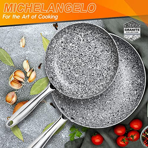 MICHELANGELO Granite Frying Pan Set with Lid, 8" & 10"