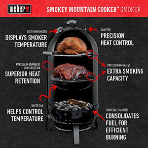 Weber 22-Zoll Smokey Mountain Cooker, Holzkohleräucherofen, Schwarz