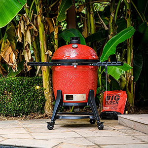 Kamado Joe KJ15041021 Big Joe III Barbecue au charbon de bois avec chariot et étagères latérales 61 cm Rouge flamboyant