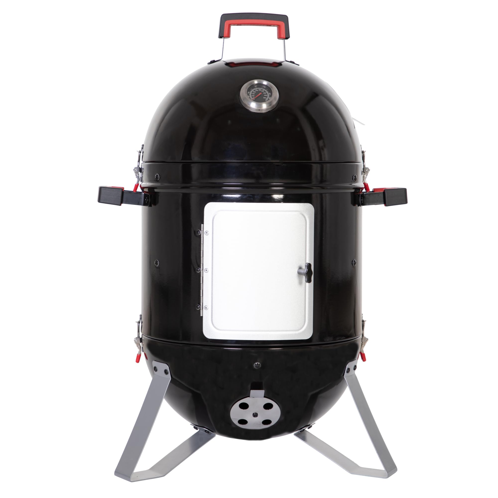 MFSTUDIO 18 英寸立式吸烟者和烧烤炉，纯瓷釉烟熏山炊具，重型木炭和木材户外吸烟者烧烤炉，黑色