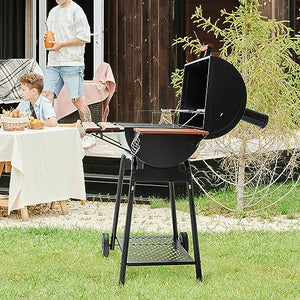 Royal Gourmet CC1830V Parrilla de carbón de 30 barriles con mesa frontal lateral pintada en madera, espacio de cocción de 627 pulgadas cuadradas, para patio al aire libre, patio y fiestas, negro