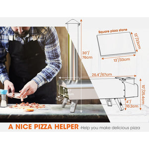 Mimiuo Hornos de pizza para exteriores Horno de pizza de pellets de madera Estufa de pizza portátil de leña de acero inoxidable con piedra para pizza de 13 "y cáscara de pizza plegable (Serie Classic W-Oven)