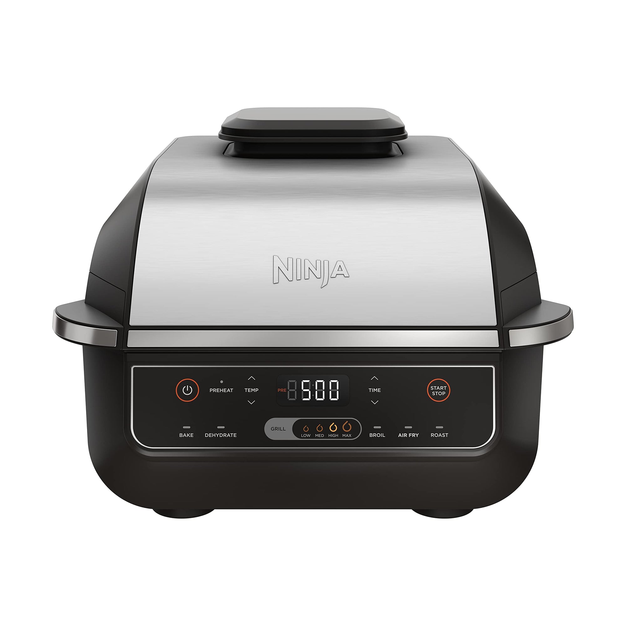 Ninja EG201 Foodi Домашний гриль 6-в-1 с функциями жарки, жарки, запекания, поджаривания и обезвоживания, 2-го поколения, можно мыть в посудомоечной машине, черный/серебристый