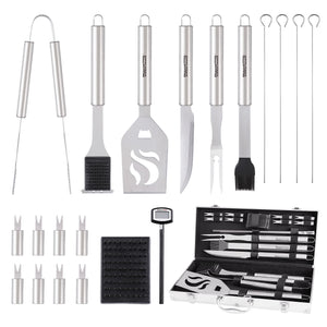 Royal Gourmet TF2006S 20pcs Stainless Steel Barbecue Grilling Accessories Set with Aluminum Case, Best for Outdoor Cooking, Camping and Backyard Barbecue, Silver