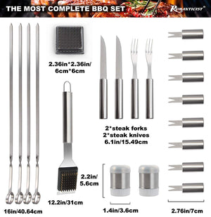 ROMANTICIST 28pc BBQ Accessories Set with Thermometer - The Very Best Grill Gift on Birthday Wedding - Heavy Duty Stainless Steel Grill Set in Case for Outdoor Cooking Camping Grilling Smoking
