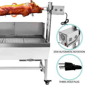 KODOM Stainless Steel Rotisserie Grill with Back Cover Guard, 25W Motor Small Pig Lamb 37 Inch BBQ Charcoal Rotisserie Roaster Grill for Camping Outdoor Kitchen