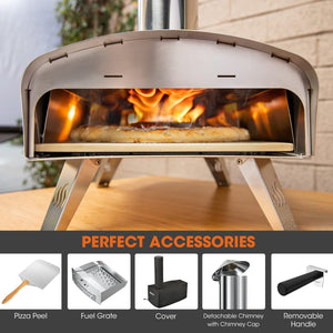 Mimiuo Outdoor Pizza Ovens Wood Pellet Pizza Oven Portable Stainless Steel Wood Fired Pizza Stove with 13" Pizza Stone & Foldable Pizza Peel (Classic W-Oven Series)