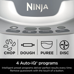 Ninja NF701 Robot culinaire professionnel XL, 1200 watts de pointe, 4 en 1, hacher, trancher/râper, purées, pâte, bol de robot de 12 tasses, 2 lames et 2 disques, goulotte d'alimentation/poussoir, argent