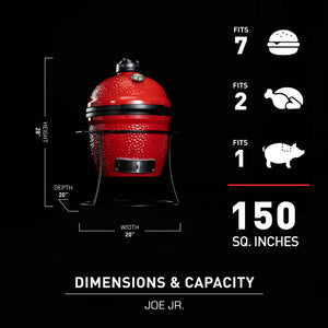 Kamado Joe KJ13RH Joe Jr. 13.5 英寸便携式木炭烤架，带铸铁推车和导热板，火焰红色