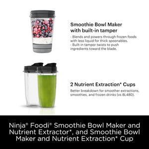 Ninja SS101 Foodi 冰沙机和营养提取器* 1200 WP，6 种功能冰沙，提取*，涂抹酱，smartTORQUE，14 盎司。冰沙机，(2) 个外带杯和盖子，银色