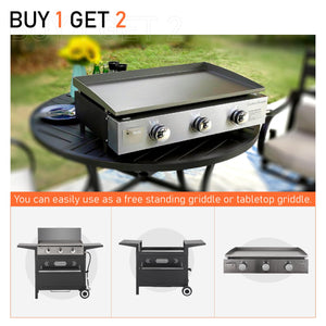 MFSTUDIO Flat Top Gas Griddle Grill with lid, 3 Burner Propane BBQ Grill Outdoor Cooking, Can be Used As a Table Top Griddle, for Camping, 33,000 BTU