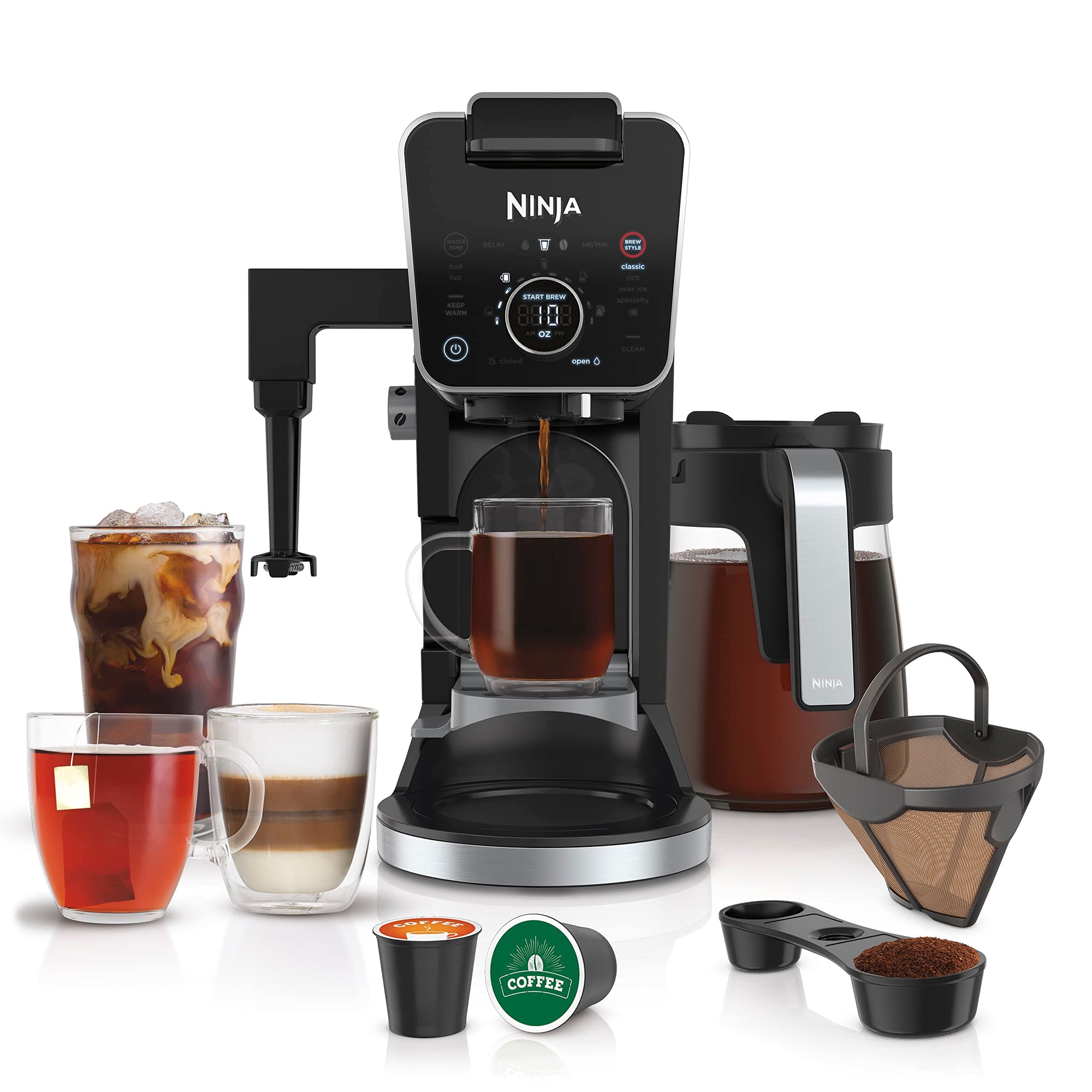 Ninja CFP307 DualBrew Pro 精品咖啡系统，单份，兼容 K 杯和 12 杯滴滤式咖啡机，带永久过滤器，黑色