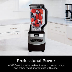 Ninja NJ601AMZ 专业搅拌机，配有 1000 瓦电机和 72 盎司可用洗碗机清洗的全粉碎罐，适用于冰沙、奶昔和冷冻饮料，黑色